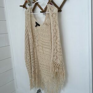 Forever 21 Crochet Fringe Oversized Vest